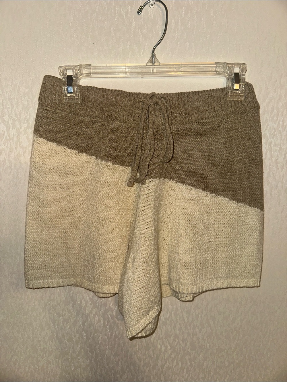 Beige Botanyfall Two-Tone Knit Drawstring Shorts - Cream & Brown